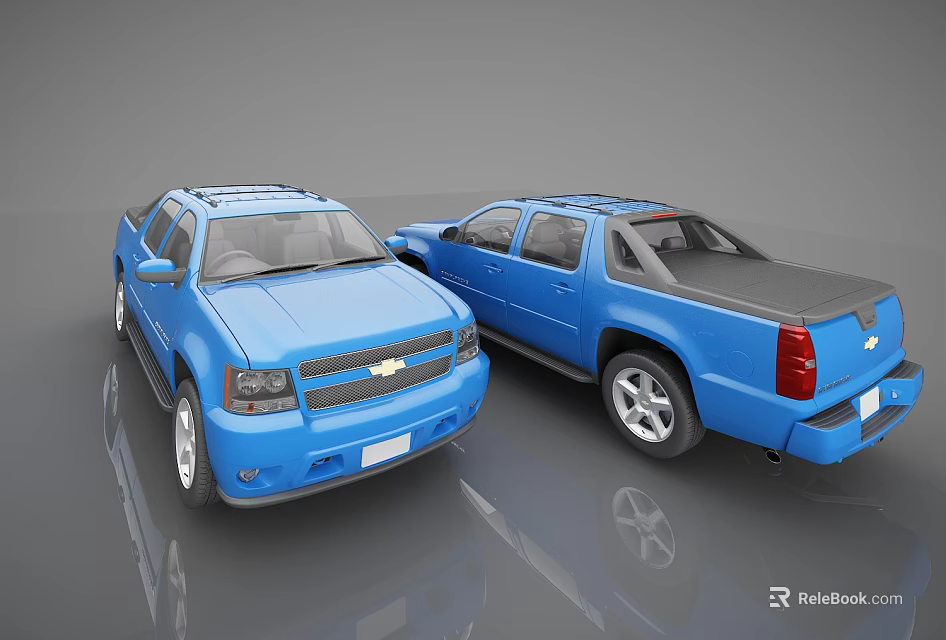 Blue Pickup Trucks With Front And Side Views Exterior Design 3d model 