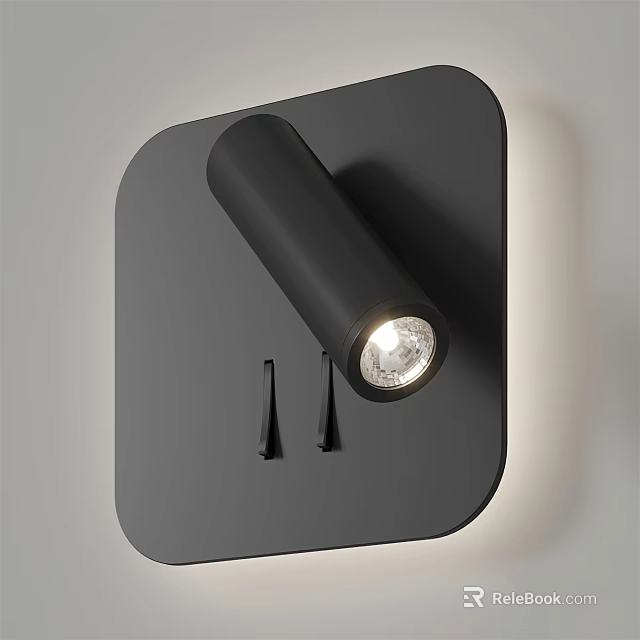 Modern Black Wall Light with Square Base and Cylindrical Illuminated Head for Interior 3d model 