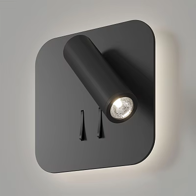 Modern Black Wall Light with Square Base and Cylindrical Illuminated Head for Interior 3d model