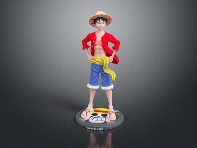 Straw Hat Luffy Action Figure With Red Coat And Blue Shorts 3d model