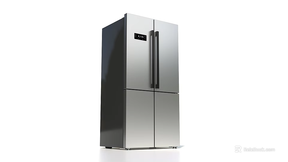 Modern Silver Double Door Refrigerator With Black Handles And Display Panel 3d model 