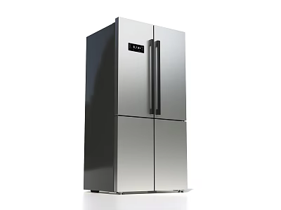 Modern Silver Double Door Refrigerator With Black Handles And Display Panel 3d model
