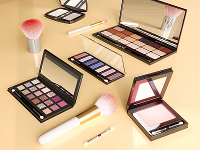 Vibrant Makeup Collection Featuring Eyeshadow Palettes Blush And Soft Brushes 3d model