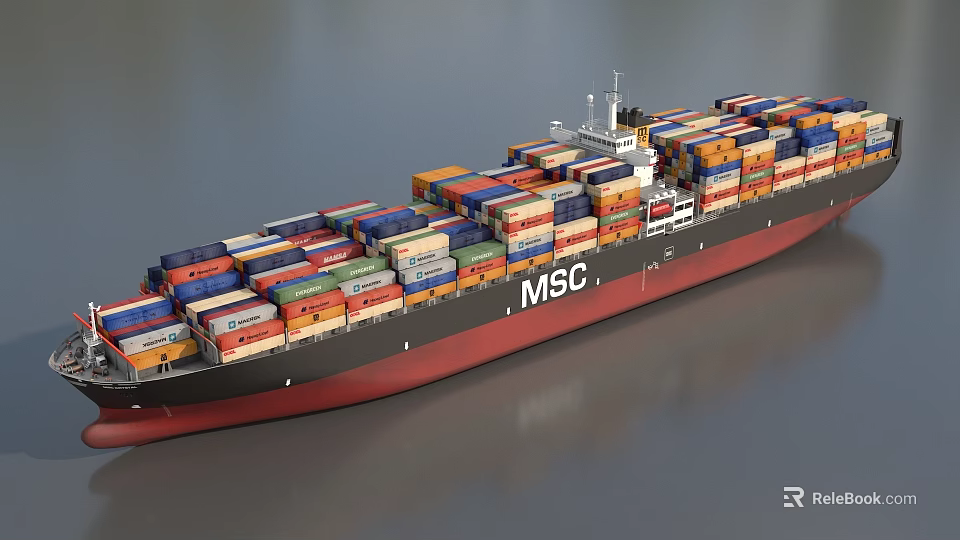 MSC Container Ship Fully Loaded With Various Colored Containers Sailing On Water 3d model