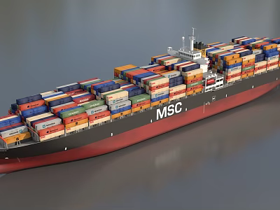 MSC Container Ship Fully Loaded With Various Colored Containers Sailing On Water 3d model