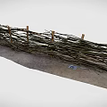 Rustic Handmade Twig Fence With Woven Branches And Wooden Support Posts