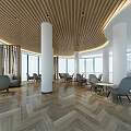 Modern Hotel Lobby Interior With Spiral Staircase White Chandelier And Wooden Slat Wall