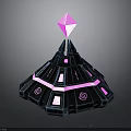Futuristic Cosmic Spacecraft Structure With Purple Diamond Top And Blue Tech Design