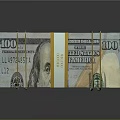 Decorative Ornament Set with Stacked 100 USD Dollar Bills Bundled in Yellow Straps