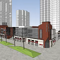 Modern Commercial Street with Tall Skyscrapers Digital Billboards Pedestrians Outdoor Seating and Evening Lighting
