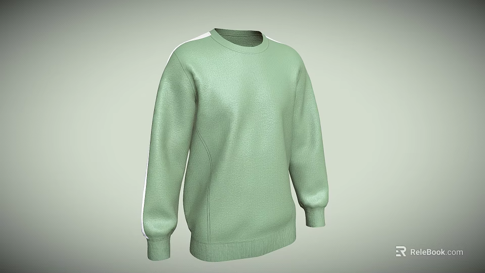 Light Green Long Sleeve Sweater With Round Neck And Casual Design 3d model 