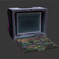 Vintage Computer Terminal With Glowing Screen Multicolored Buttons And Retro Keyboard