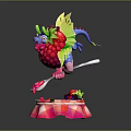 Raspberry Character With Biological Elements Such As Green Leaves Yellow Antennae And Checkered Base