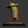 Anthropomorphic Cactus Character Wearing Sombrero With Flower Mustache Red Vest Holding Gun On Base