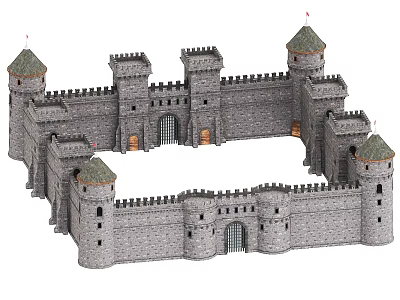 Ancient Medieval Castle With Fortress Walls Towers Gates And Stone Construction 3d model