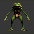 Green Spiky Frog Monster With Yellow Eyes In Standing Pose