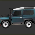 Cartoon Style Blue Off Road Car With White Roof Rack Round Headlights And Large Tires