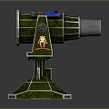 Green Camouflage Military Weapon With Circular Barrel Geometric Base Stand And Red Emblem
