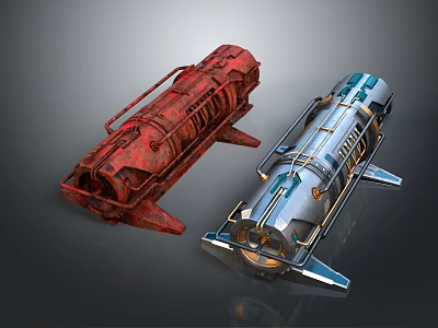 Red Rusty And Silver Modern Industrial Equipment With Metallic Cylindrical Design 3d model