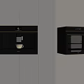 Modern Kitchen Interior Featuring Coffee Machine And Oven In Gray Cabinets 3d model