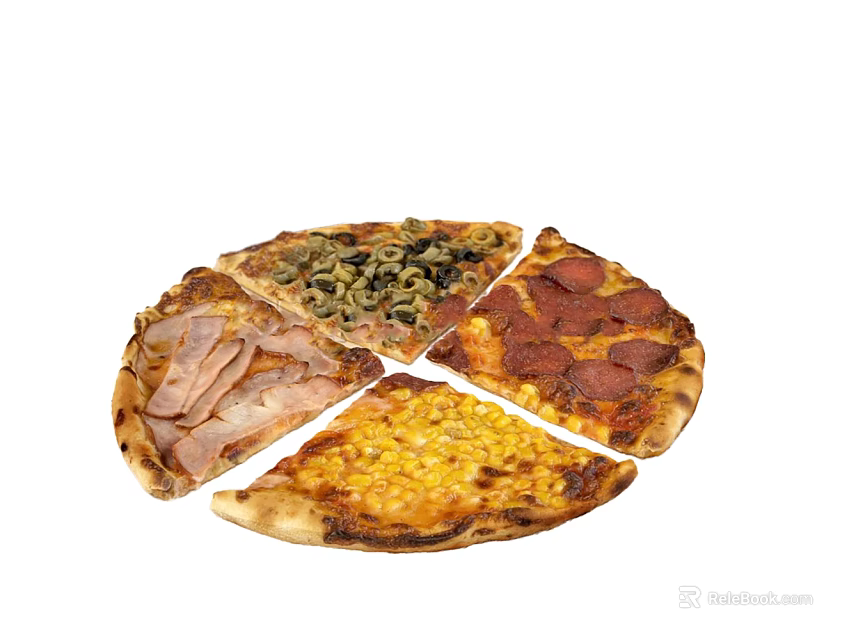 Delicious Sliced Pizza With Ham Mushrooms Corn Pepperoni and Fresh Crust 3d model 