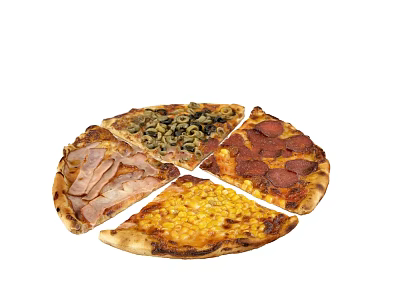 Delicious Sliced Pizza With Ham Mushrooms Corn Pepperoni and Fresh Crust 3d model