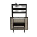 Elegant Modern Wine Cabinet With Rattan Panels Upper Stemware Rack And Storage Shelves