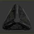 Black Pyramid shaped Tech Enclosure Featuring Geometric Panels and Yellow Indicator Lights 3d model