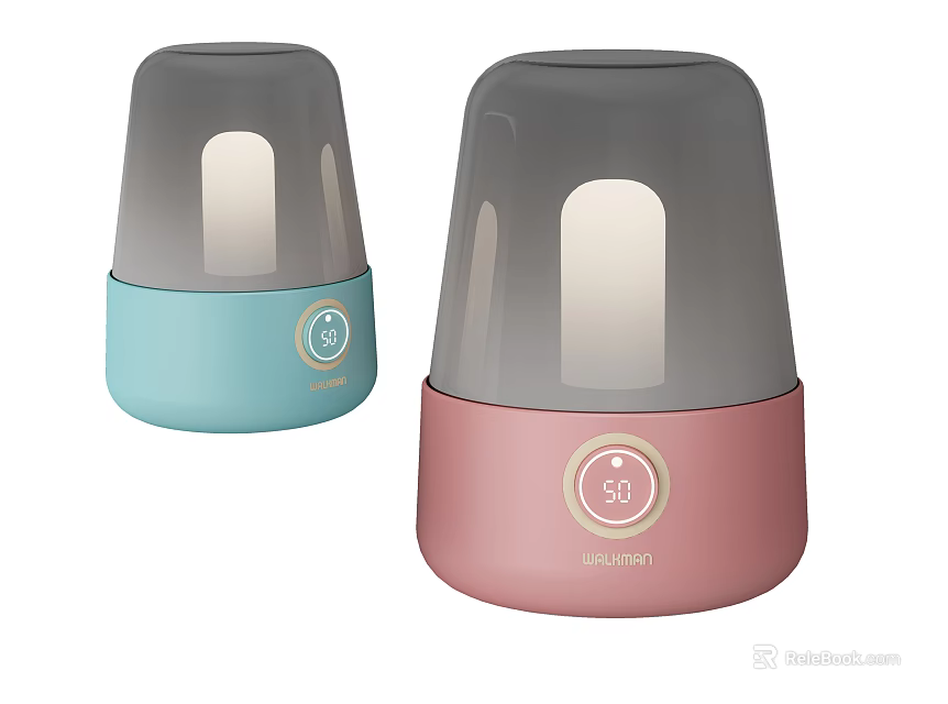 Modern Table Lamps In Blue Pink With Gray Transparent Shade And Digital 3d model 