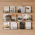 Books And Magazines On Wooden Wall Bookshelves With Diverse Covers And Interior Design Themes