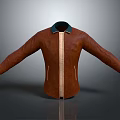 Classic brown leather jacket with green collar and stylish stitching design details