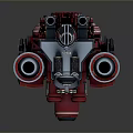 Red And Silver Futuristic Mechanical Device With Circular Thrusters And Metallic Accents