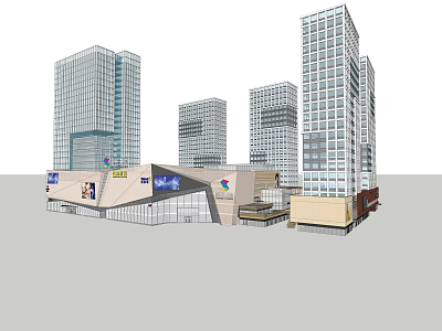 Modern High Rise Office Buildings With Glass Facade And Commercial Base Design 3d model