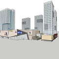 Modern High Rise Office Buildings With Glass Facade And Commercial Base Design