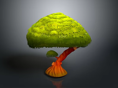 Artistic Decorative Plant With Mushroom Shaped Green Dense Canopy And Orange Red Gradient Trunk 3d model