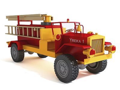 Electric Toy Fire Truck with Red and Yellow Design YREKA 1 Ladder and Wheels 3d model