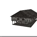 Traditional Ancient Timber Framed Building Two Story With Sloped Roof White Exterior And Wooden Windows