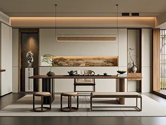 New Chinese Style Tea Room Tea Table and Chair Combination Decorative Cabinet Tea Set 3d model