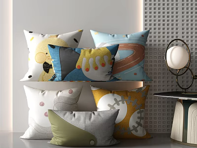 Stylish Colorful Decorative Pillows With Diverse Patterns For Living Room Decoration 3d model
