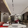 Elegant Modern Living Room Interior With Red Sofa White Rug Floor Lamp And Decorative Painting