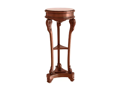 Ornate Copper Accent Table With Carved Legs And Lower Shelf For Living Room Decor 3d model