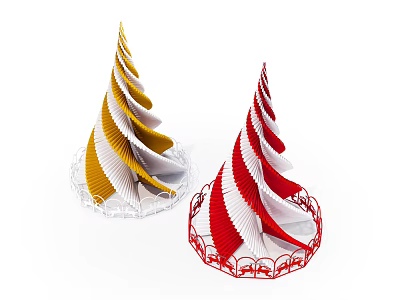 Two Decorative Spiral Arbor Designs With Yellow White And Red White Colors 3d model