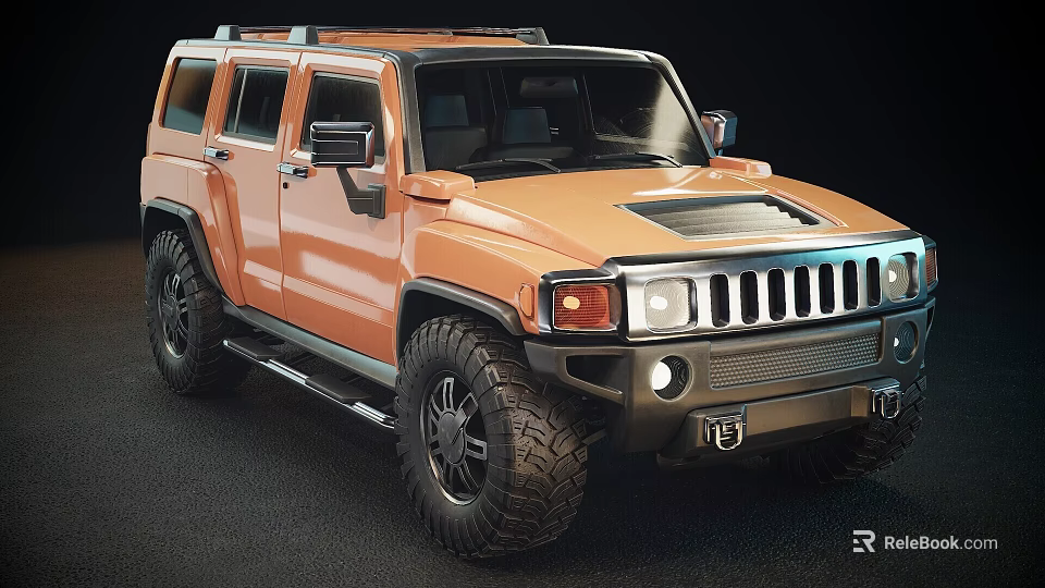 Orange Hummer SUV With Rugged Exterior Design And Large Off Road Tires 3d model 