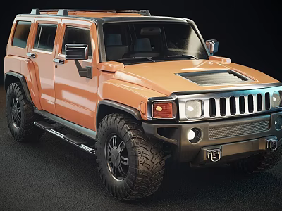 Orange Hummer SUV With Rugged Exterior Design And Large Off Road Tires 3d model