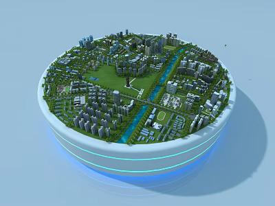 Aerial City Planning Model With Urban Buildings Green Spaces And Waterways 3d model