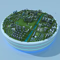 Aerial City Planning Model With Urban Buildings Green Spaces And Waterways