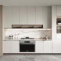 Modern Kitchen Interior With White Cabinets Marble Countertop And Built in Appliances