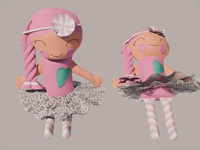 Adorable Pink Hanging Doll Ornaments With Braids Green Heart And Lace Skirt 3d model