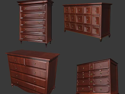 Traditional Dark Brown Wooden Dressers Home Furniture with Multiple Drawers and Brass Handles 3d model