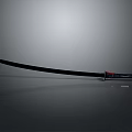 Katana With Black Scabbard Red Handle Long Blade On Gray Gradient Background And Reflection